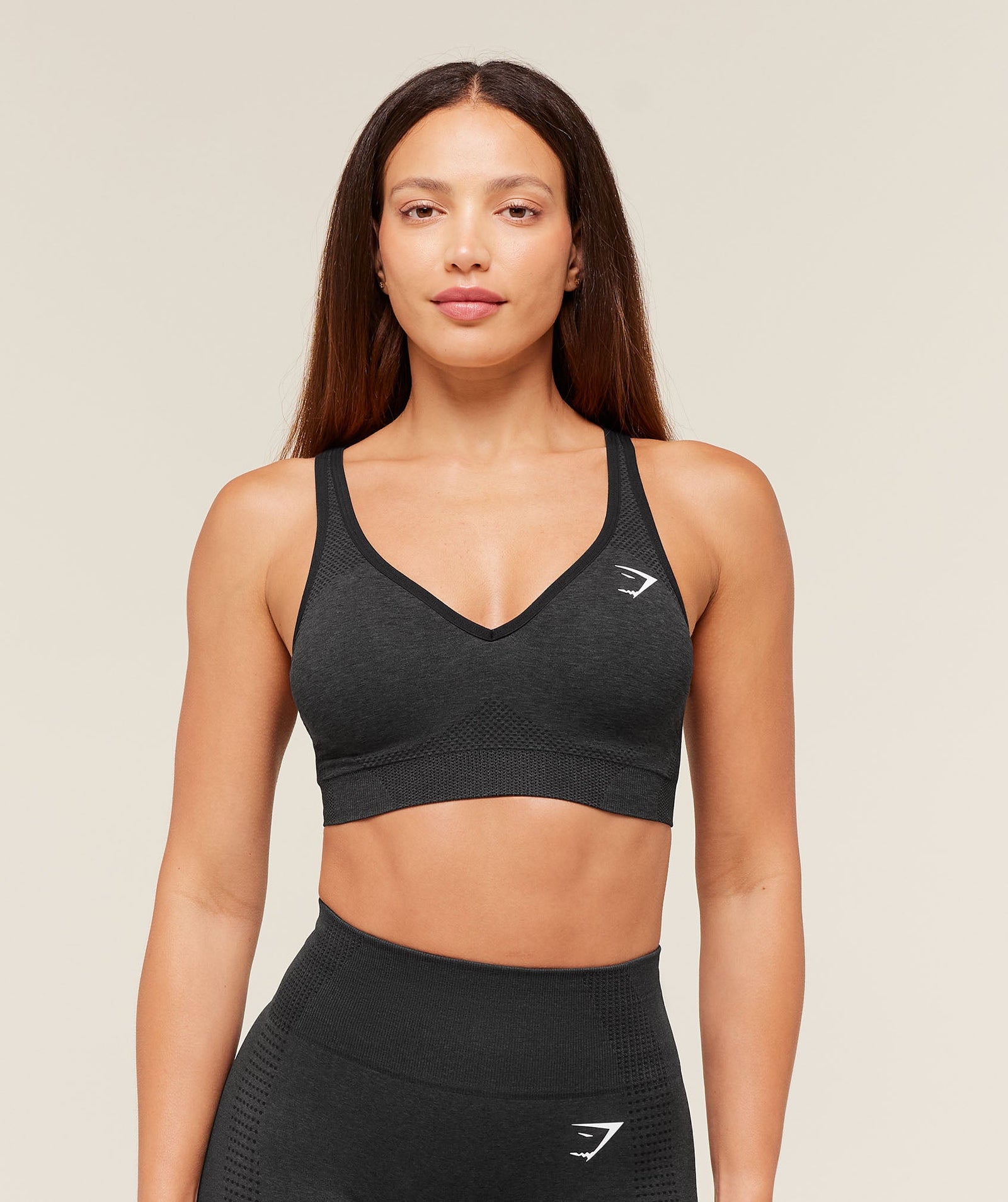 Women's Gymshark Vital V Neck Sports Bra Black Marl