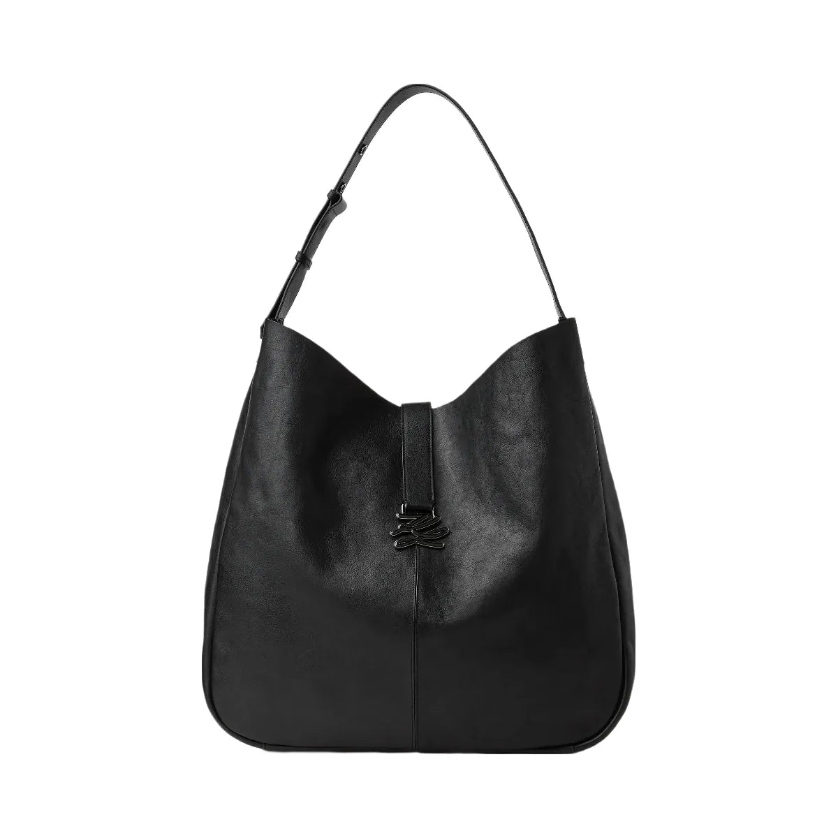 Karl Lagerfeld Autograph Swing Oversized Hobo Bag Black Gunmetal