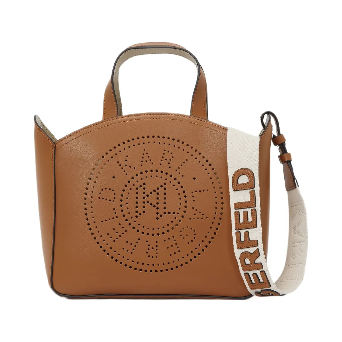 Karl Lagerfeld Circle Perforated Small Tote Bag Dark Tan