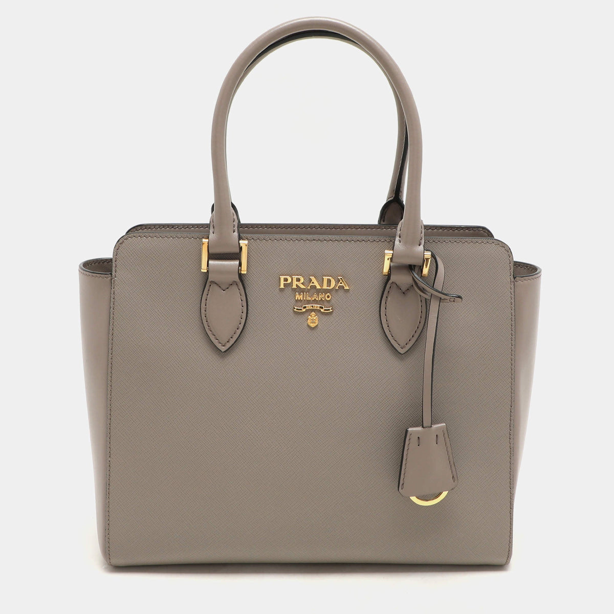 Prada Grey Saffiano Leather Top Zip Satchel