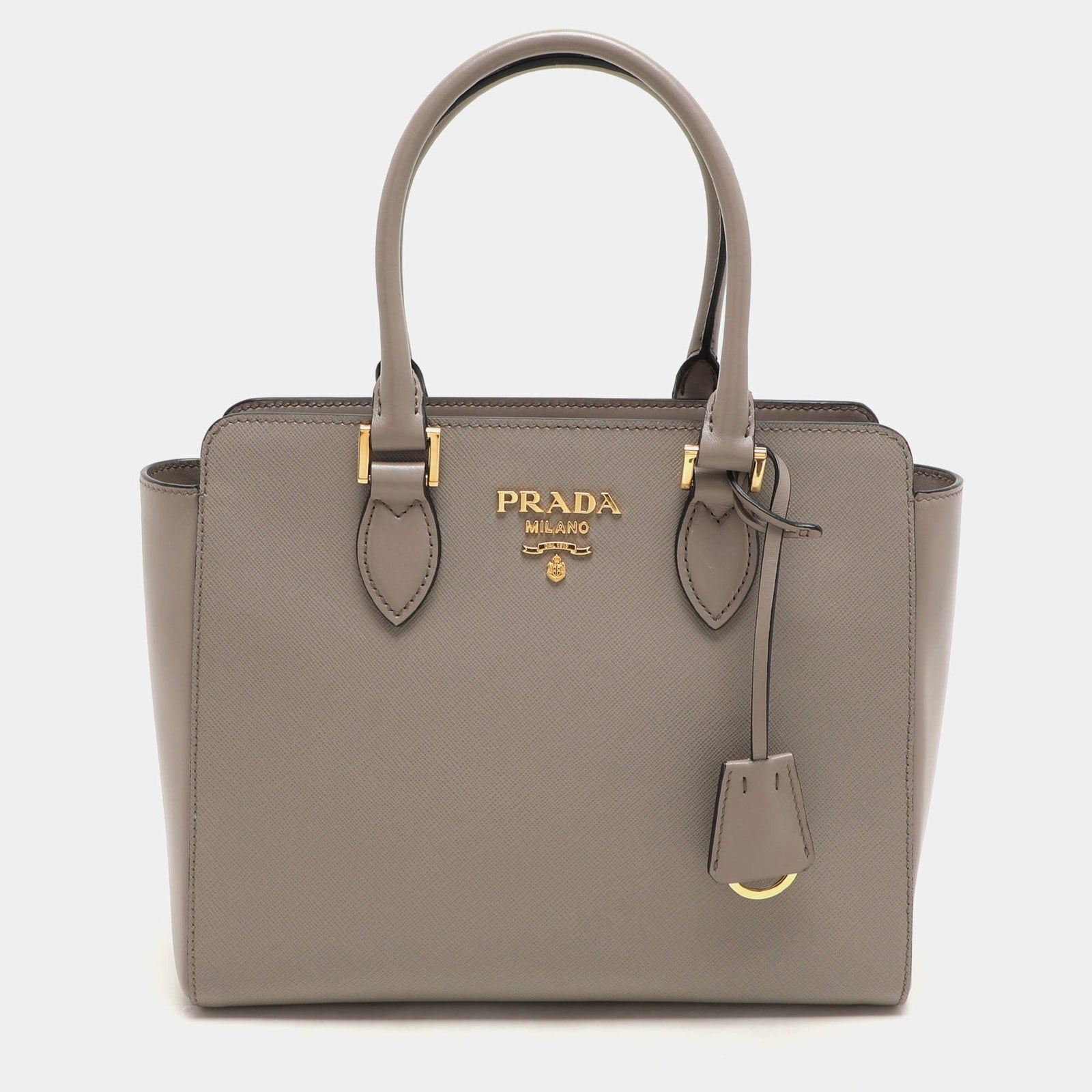 Prada Grey Saffiano Leather Top Zip Satchel