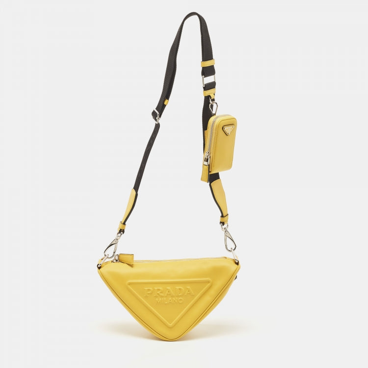 Prada Yellow/Black Leather Triangle Shoulder Bag