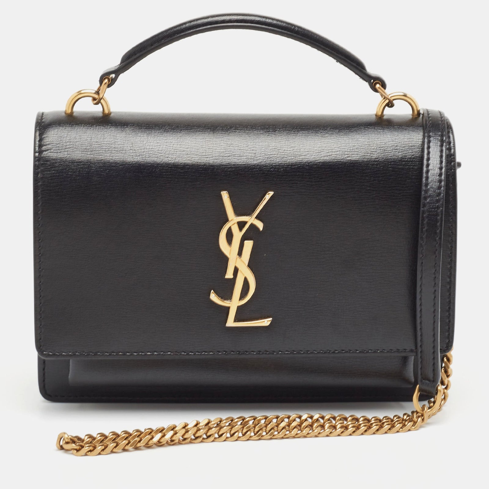 Saint Laurent Black Leather Sunset Top Handle Bag