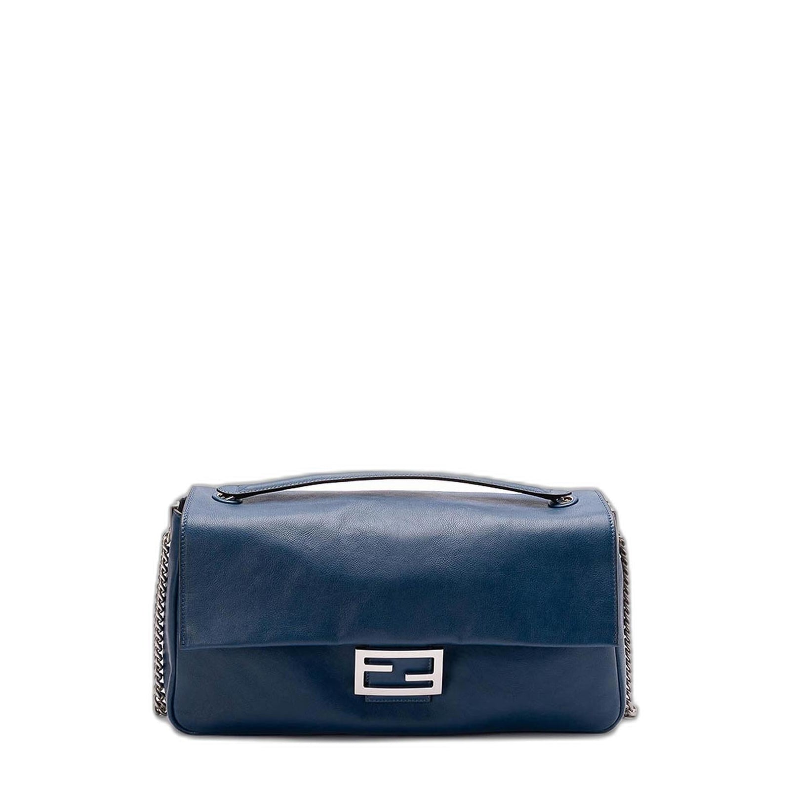 Baguette Chain Large Blue Leather Bag