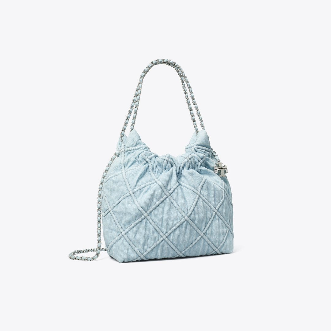 Tory Burch Mini Fleming Soft Denim Hobo Bag Seltzer