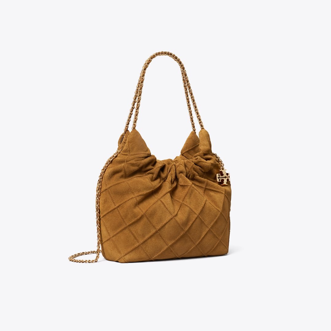 Tory Burch Mini Fleming Soft Suede Hobo Bag CHICORY BROWN