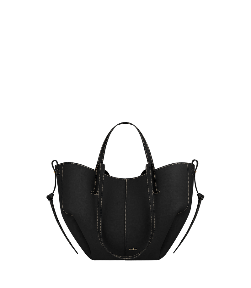 Polene Cyme Mini Textured Black with Ecru Stitching