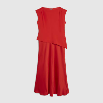 Petite Red Satin Hybrid Midi Dress