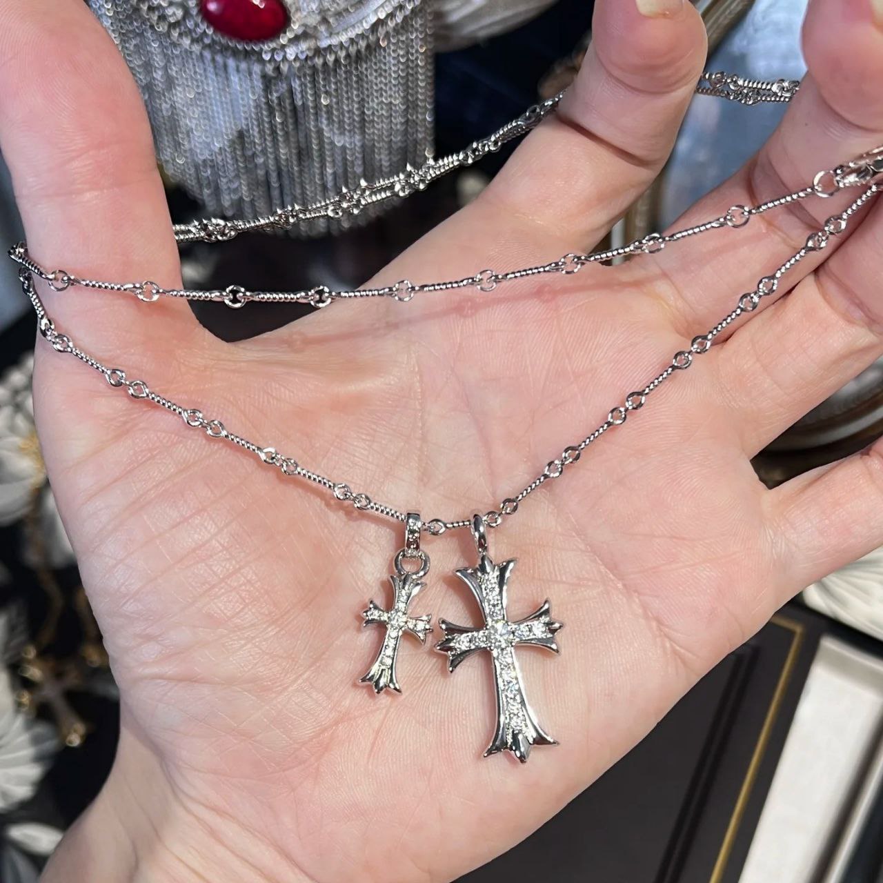 CH Double Pendant Necklace Silver