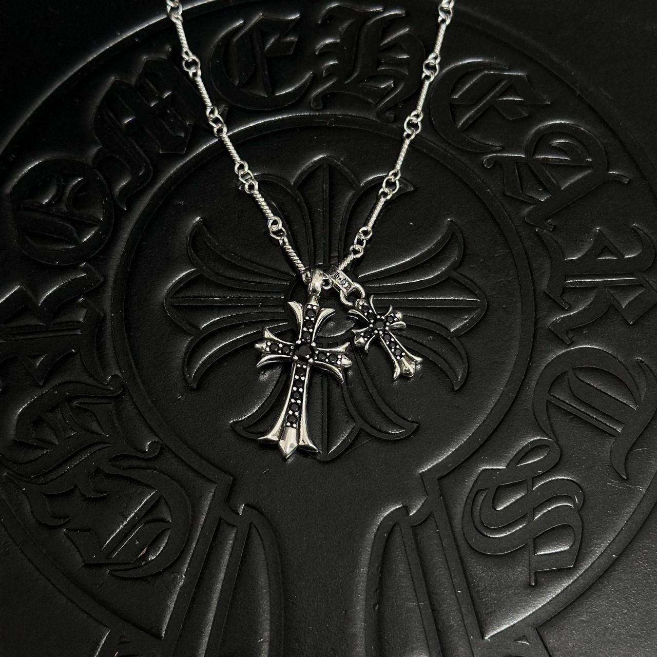 CH Double Pendant Necklace Black