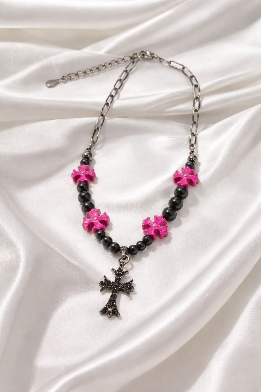 Chrome Heart Black and Pink Necklace