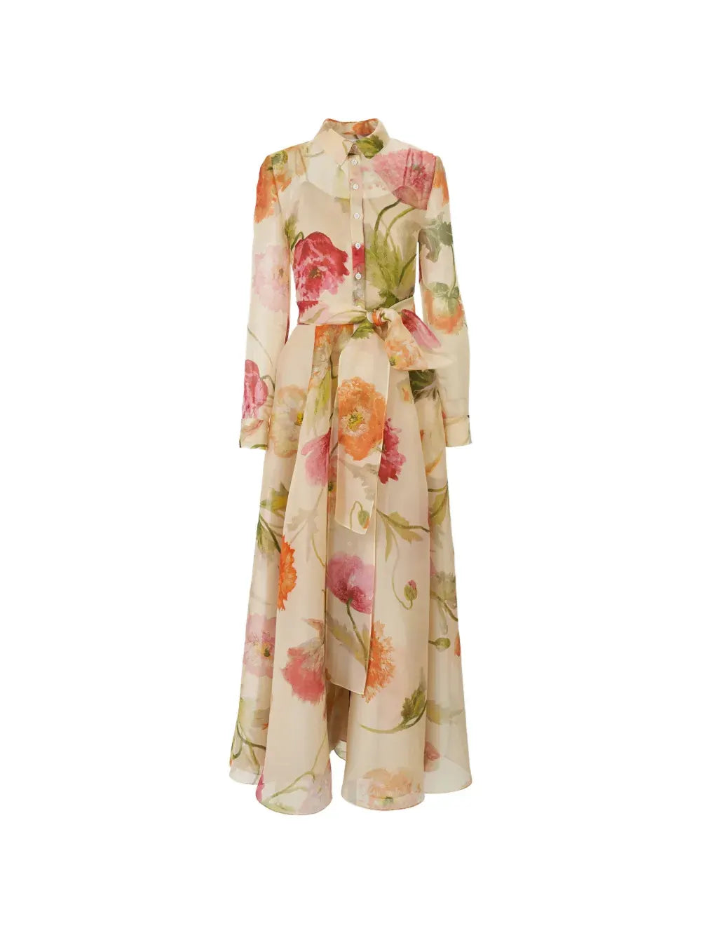 Poppy-print organza trench dress