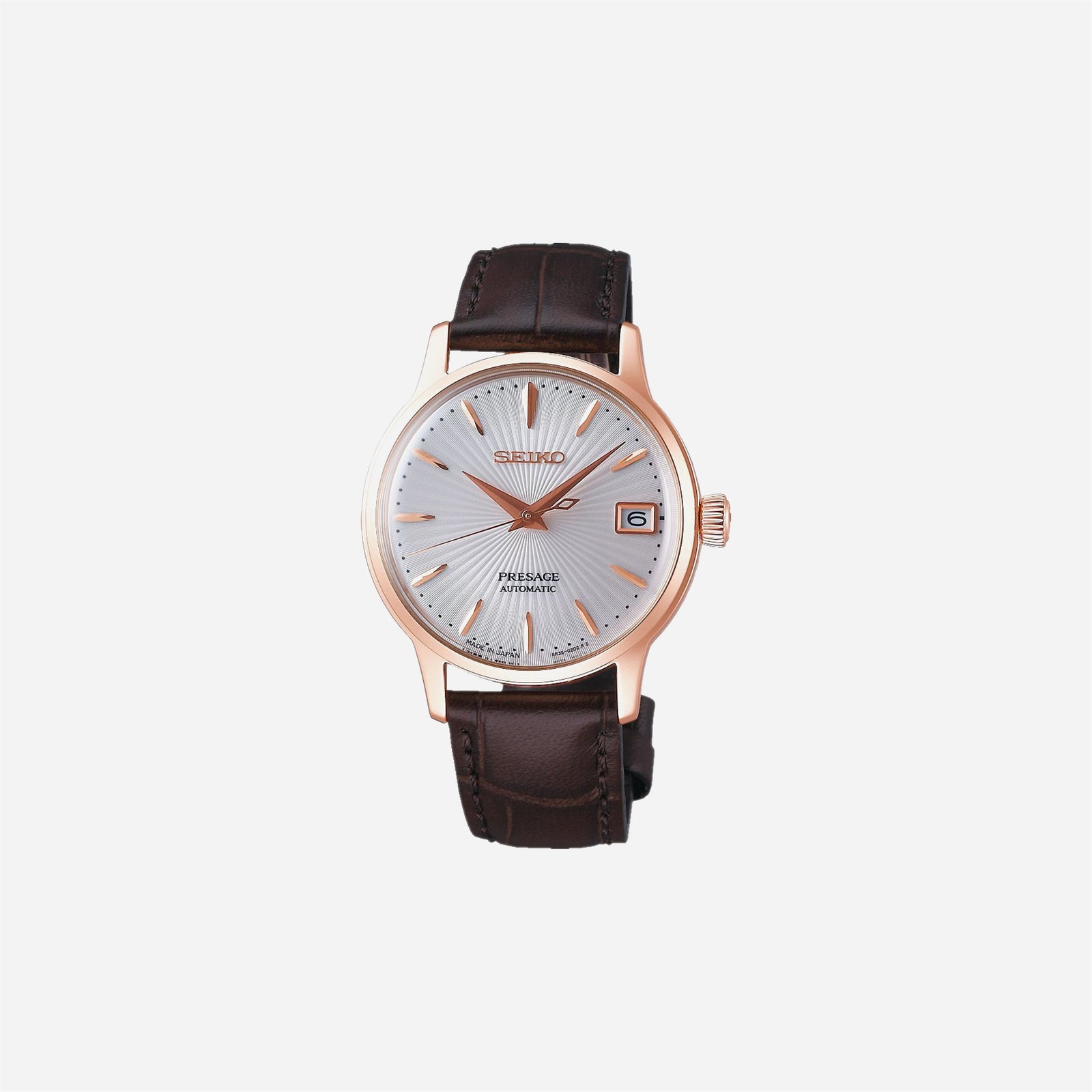 Seiko Presage Automatic Cocktail Rose Gold Dial Leather Strap Watch WMNS - SRP852J1