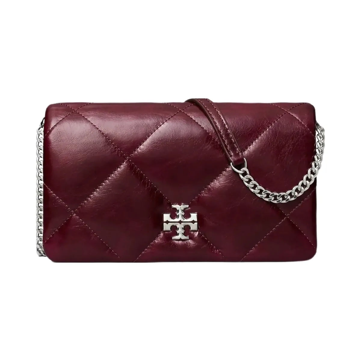 Tory Burch Kira Diamond Quilt Distressed Crossbody Dark Carmine