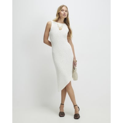 White Asymmetric Midi Dress